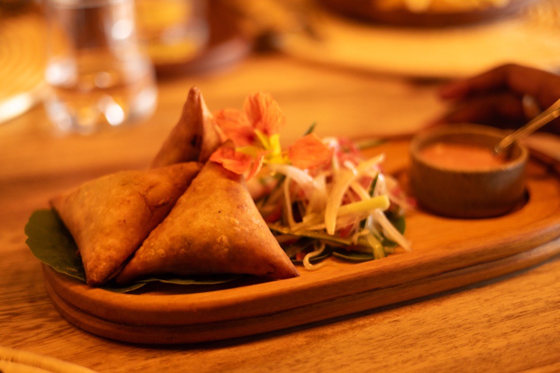 Homemade vegetable samosa with kacumbali salad